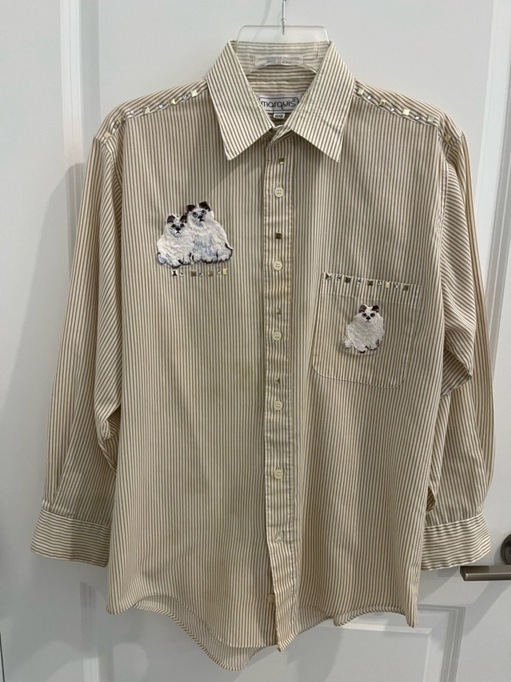 Ladies Beige Striped (Mens) Cat shirt